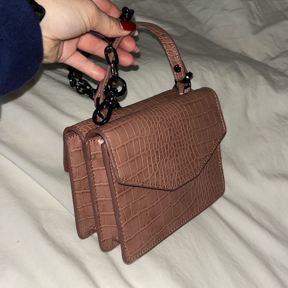 deux lux barney’s new york pink faux crocodile purse